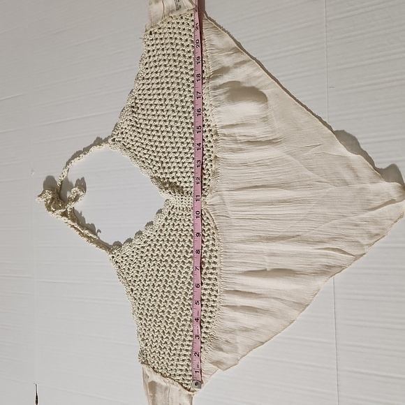 Halter Top Women's Size XL Cream Crochet Lace Open Weave Tie Back Lightweight - Picture 11 of 13